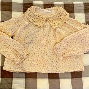 Zara girls sz 13/14 crocheted collared blouse